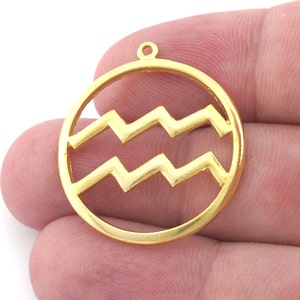 Horoscope Charms Astrological Zodiac Signs Symbols Pendant, Earring Charms Raw Brass (32x29mm) 5020 -31