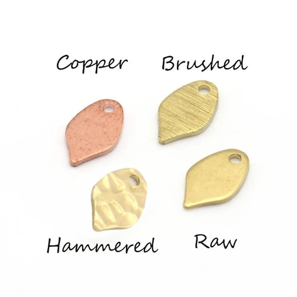 Drop Charms Raw Hammered - Brushed Brass - Copper 10x6mm 0.8 mm 1 holes Findings  4920