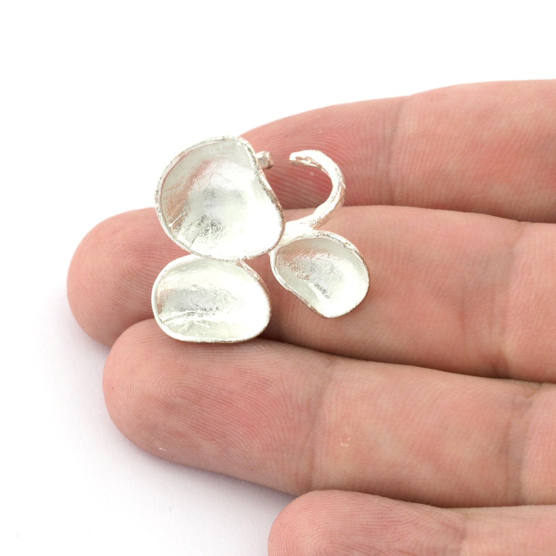 Flower Adjustable Ring Shiny Silver Plated Brass (16.5mm 6US Inner Size ...