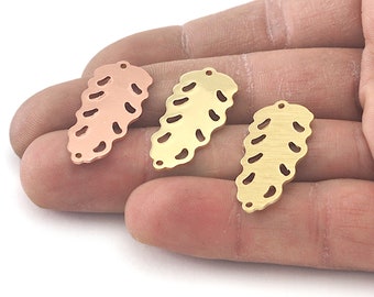 Leaf Pendant Charms 2 hole Tag Raw Brass - Brushed Brass - Copper 30mm 0.8 mm Findings  4068-17