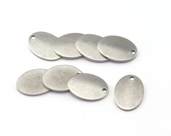 Antique Silver Plated Oval Brass Stamping Tag Charms (14x10mm) -3080