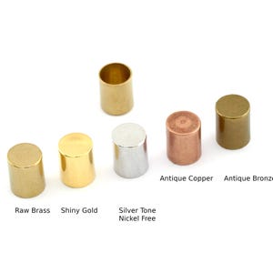 Ends cap,  8x10mm brass (7mm hole) raw brass, silver tone, Antique copper bronze gold cord  tip ends, ribbon end, ENC7 2302