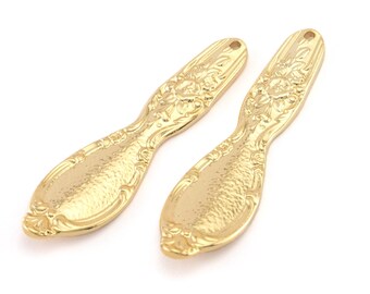 Spoon Pendant Flower Patterned  Gold plated brass 4055