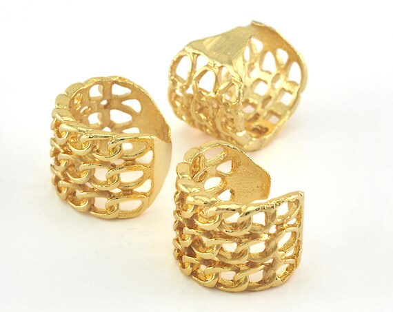 アクセサリー K18 Chain Ring, Adjustable Size Chain Adjustable Ring Gold Plated Brass (18mm 8US Inner Size) 2642