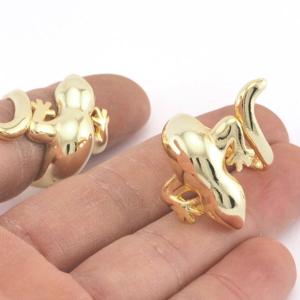 Lizard Ring Animal Adjustable Shiny Gold Plated Brass  (18mm 7.5US inner size) OZ3846