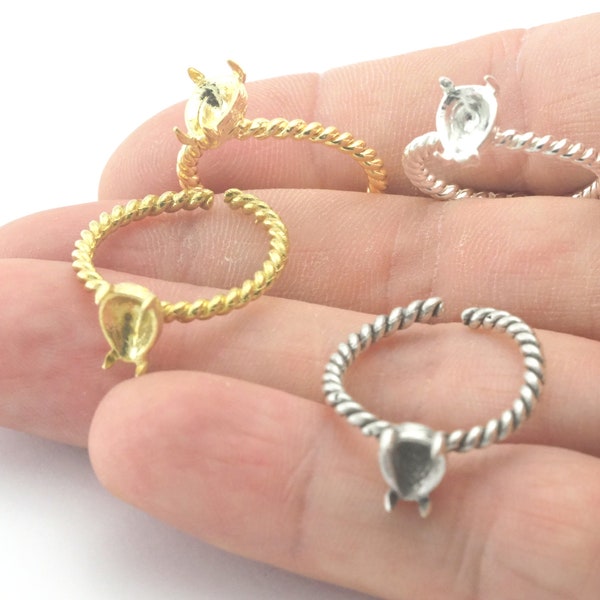 Pear Twisted Ring Base Adjustable Ring Bezel Raw Brass - Shiny silver - Antique silver - Shiny gold (8x6mm blank) OZ4399