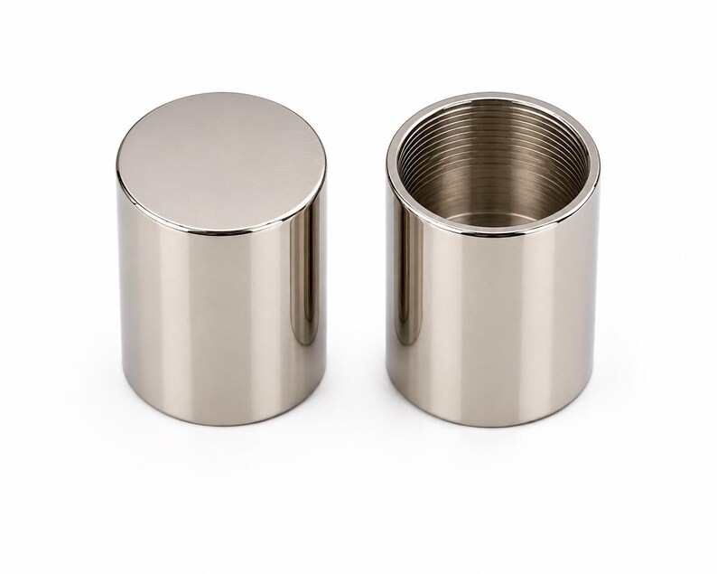 Silver tone cylindrical leather cord caps with smooth finish for DIY jewelry projects