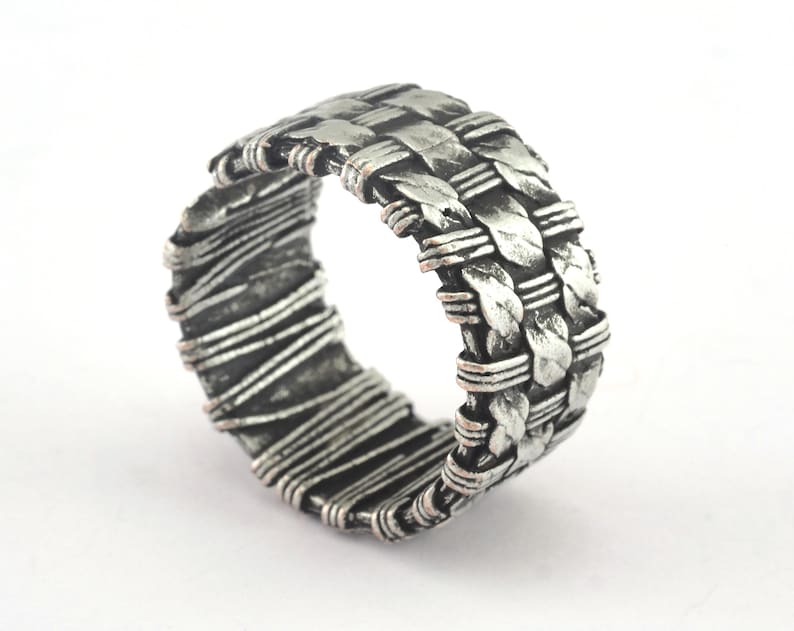 17mm 7US inner size OZ3186 Mesh Ring Adjustable Ring Antique Silver Plated Brass