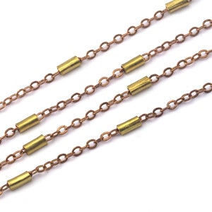raw brass soldered chain with 3mm tube anklet satellite chain 1,5x2mm Z141