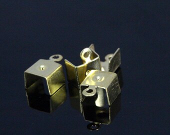 Raw Brass Fold Over Cord End Tips, 7mm Leather Crimps -1930