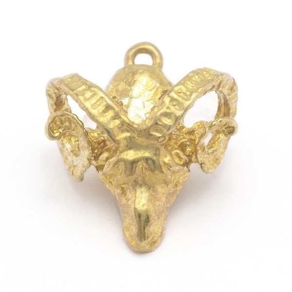 Ram head horns Pendant Raw brass 22x18mm 4482