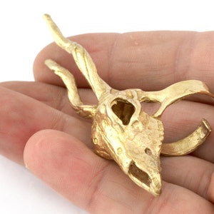 May include: A gold-toned ring featuring a detailed skull design. The ring is open and adjustable to fit different finger sizes.