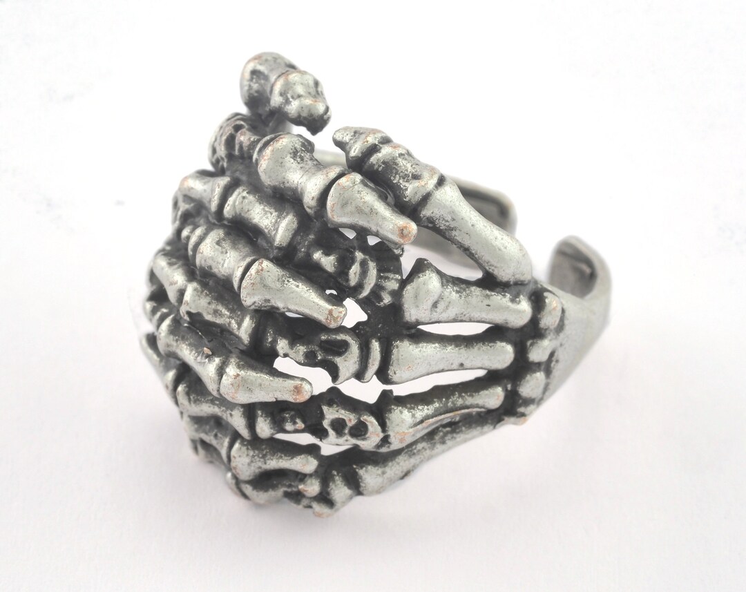 Skeleton Hand Ringing Bell Skeleton Hand Adjustable Ring Antique Silver Plated Brass (19mm 9US ...