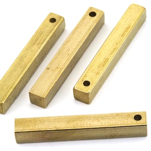 Raw brass bar square stamping 5x35mm 3/16&quot;x1 3/8&quot;  square rod (2mm 5/64&quot; 12 gauge hole ) sbl535-1100