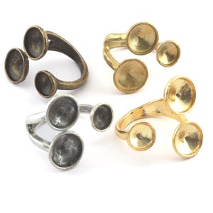 Round Blank Ring, 3 Bezel Ring, Adjustable Ring Raw Brass, Antique Silver, Shiny Gold, Antique Bronze Plated brass (9US Adjustable ) OZ2630
