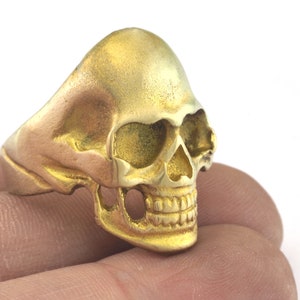 Skull Adjustable Ring Raw Brass (19mm 9US inner size) OZ2928