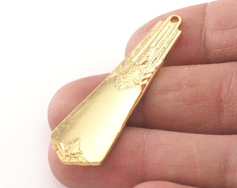 Spoon Pendant Flower Patterned  Gold Plated Brass 4045