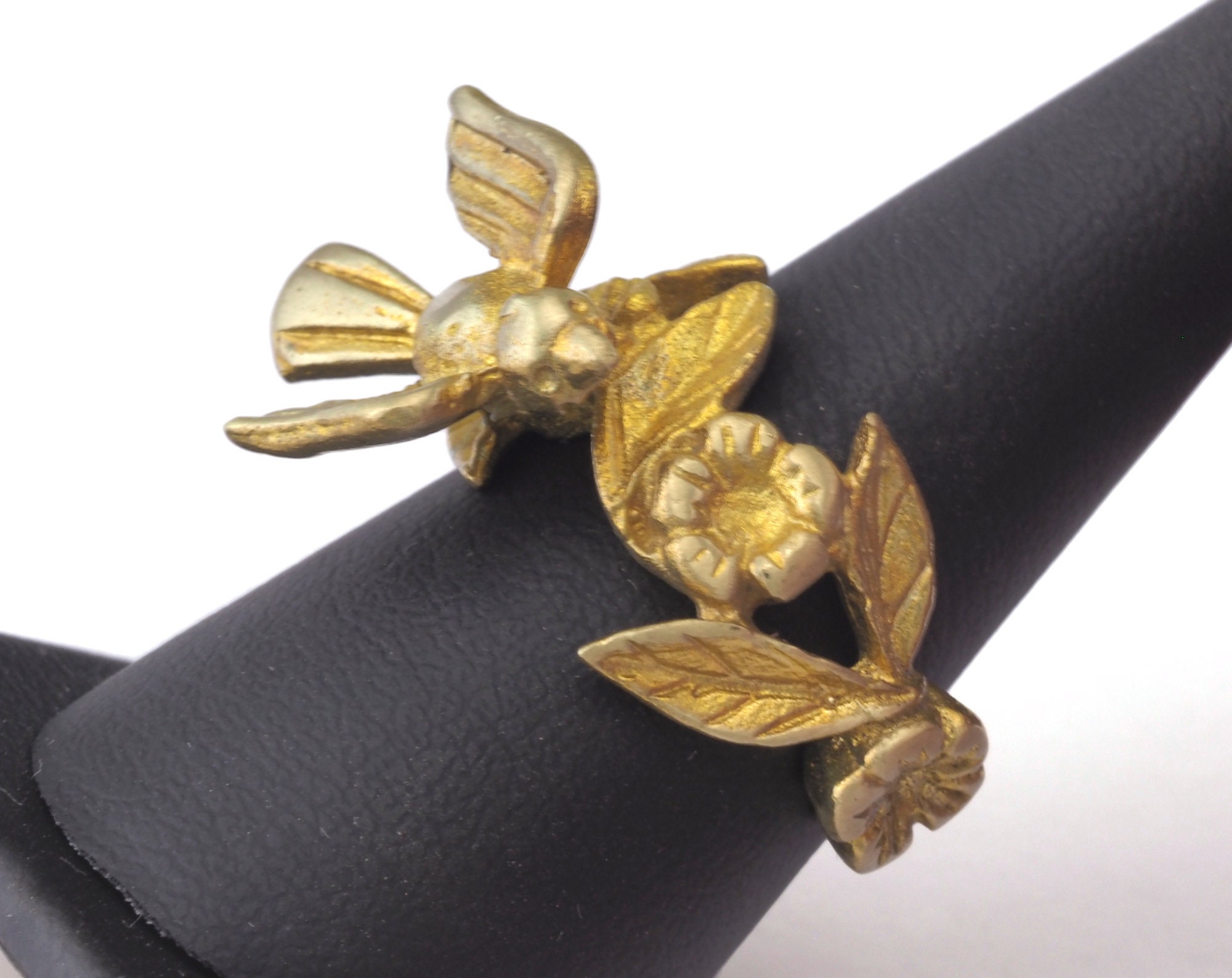 Ring Bird Flower Adjustable Ring Raw Brass (17.5mm 7US Inner