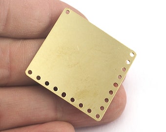 Geometric Tag Raw Brass Square 30mm with four 18 holes, raw brass connector ,raw brass Findings 3867-34