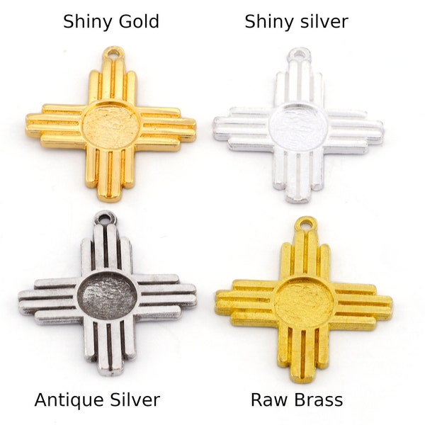 Zia Pendant Round Blank Bezel Settings Base Adjustable Brass - Shiny silver - Antique silver - Shiny gold (8mm blank) 4977