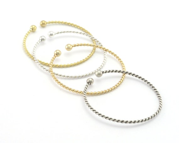 Swirl Wire Bracelet Ball Head Adjustable Raw Silver Gold Plated