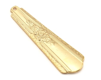 Spoon Pendant Flower Patterned  Gold Plated Brass 4044