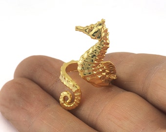 Ring Shiny Gold Plated Seahorse Adjustable Ring Brass (15.5mm 4.5US inner size - Adjustable ) 3286 ring20