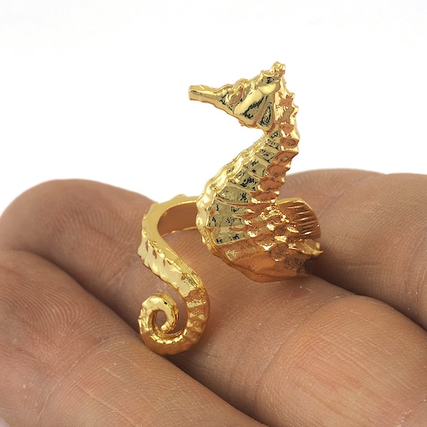 Ring Shiny Gold Plated Seahorse Adjustable Ring Brass (15.5mm 4.5US inner size - Adjustable ) OZ3286 ring20