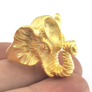Ring Elephant Adjustable Ring Bezel Matte Gold Plated Brass - Etsy