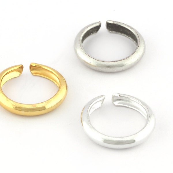 Curved Band Ring, Adjustable Shiny Gold - Shiny Silver - Antique Silver Plated Brass (17mm 6.5US inner size) 5202