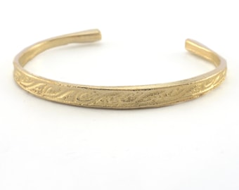 Adjustable Bracelet Raw Brass  Waves Texture (61mm inner size - Adjustable ) 3777
