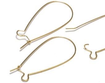 Kidney wires Gold plated brass earring 2 pcs (1 set) 36mm 491