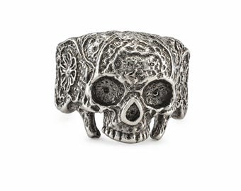 Skull Ring Blank Adjustable 8.5 US, Raw Brass Antique Silver Antique Bronze Shiny Gold, Gothic Ring Base, Jewelry Making Findings -2931