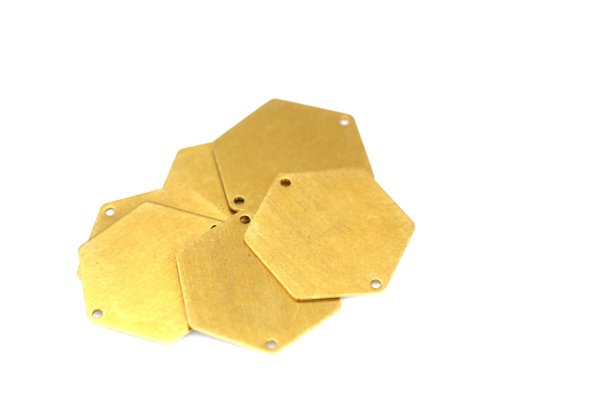 2 hole charms 0,8 mm 20 gauge 6 pcs 30 mm raw brass hexagonal stamping findings 972RX