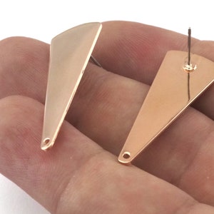 Triangle Earring Stud Post 1 Hole Rose Gold Plated Brass 37x14mm Earring  Blanks 2492