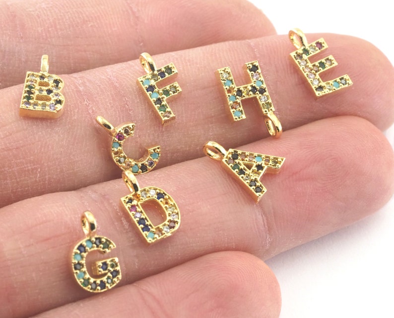 Micro Pave Letter Rhinestone 12mm initial necklace Gold Plated Brass alphabet letter charm bracelet letters 4092