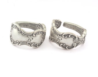 Spoon Ring Flower Patterned Adjustable Antique Silver Plated brass (18mm 8US inner size) 2676
