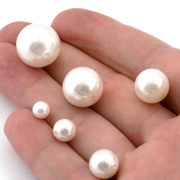 Half Drilled Sphere Pearls Beads White Majorca Pearl