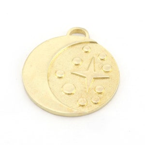 Crescent Star Charms Pendant Raw Brass 27x24mm 5018
