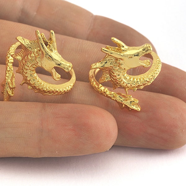 Dragon Ring Adjustable Ring Gold plated brass (17.5mm 7US inner size) OZ3249