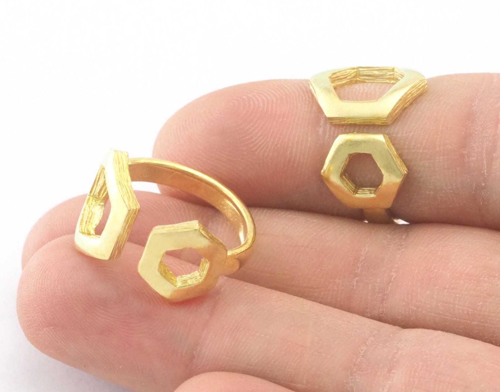 六角形フレーム調節可能リング生真鍮（内寸6US - 8US）4349 - Etsy 日本