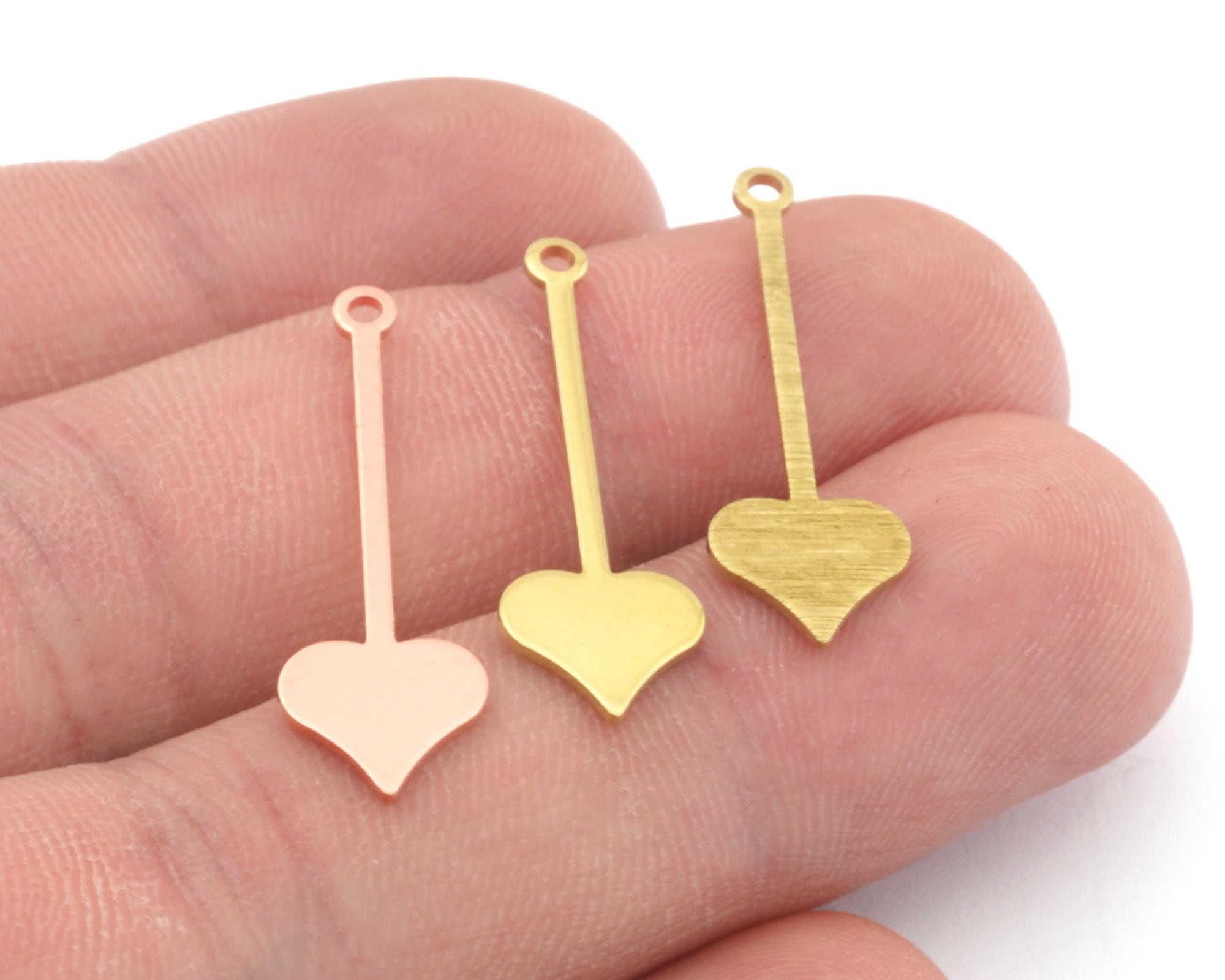 Heart Spade Pendant Charms Raw Brass, Brushed Brass, Copper S91