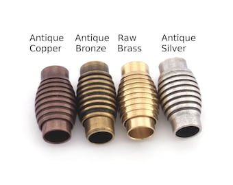 Magnetic clasp leather cord connector parts 12x7mm 15/32&quot;x9/32&quot; Raw, Antique silver, Antique bronze or Ant. copper brass 4mm 5/32&quot; MCL4 1179
