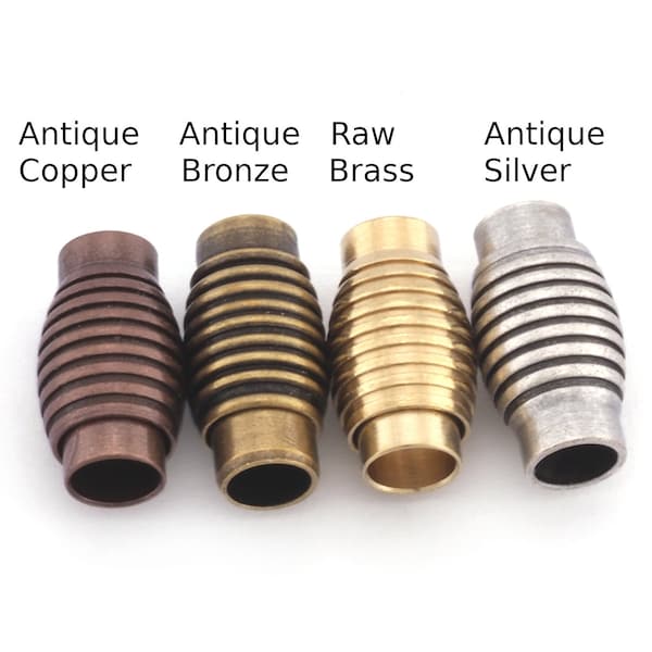 Magnetic clasp leather cord connector parts 12x7mm 15/32"x9/32" Raw, Antique silver, Antique bronze or Ant. copper brass 4mm 5/32" MCL4 1179