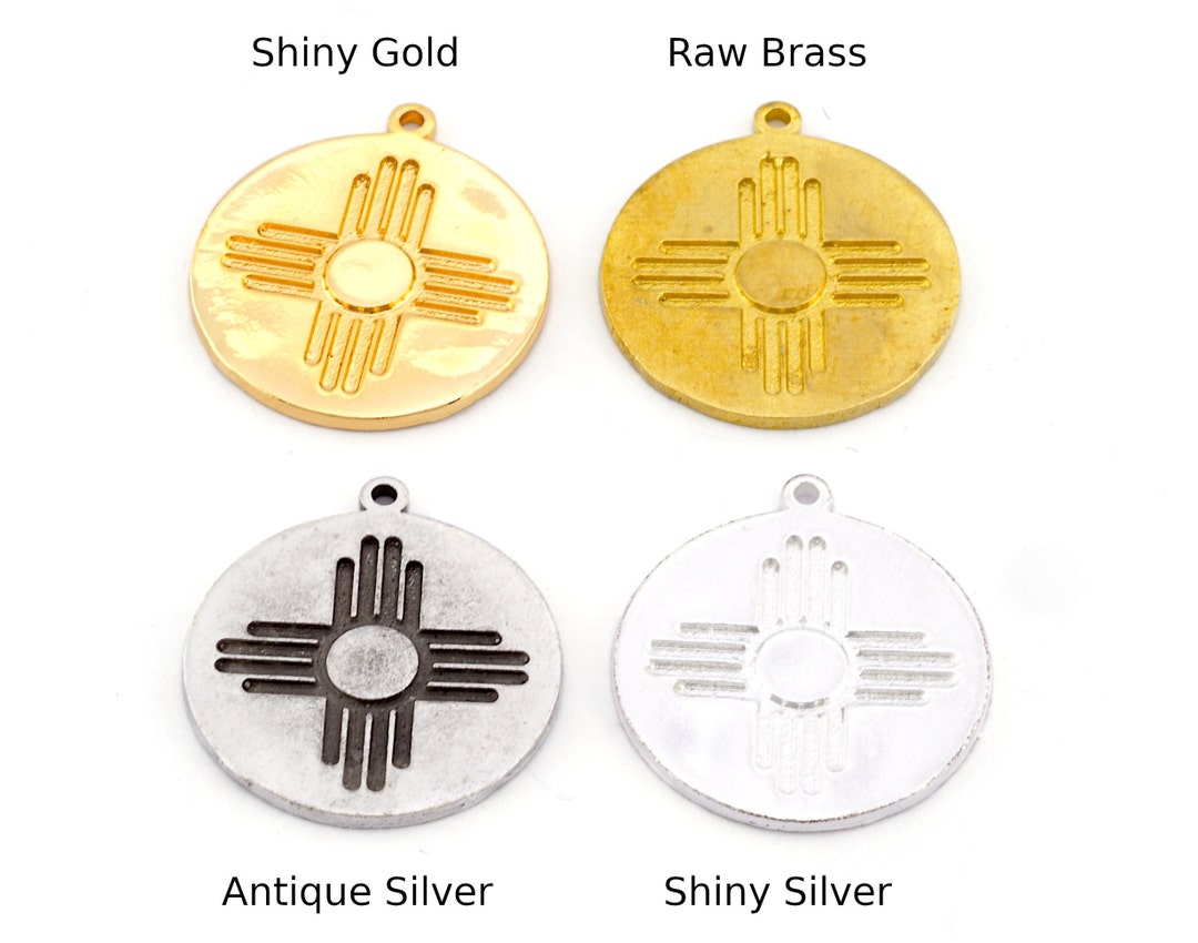 Zia Charms Pendant Round Brass Shiny Silver Antique Silver Shiny Gold