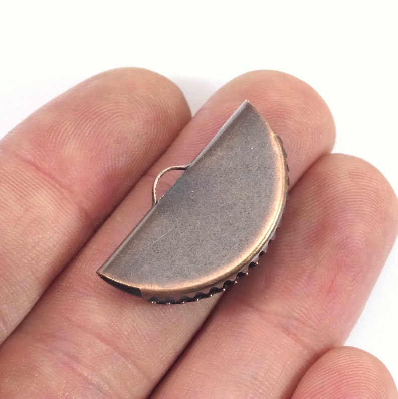 Copper plated brass ribbon semi circle crimp ends 15x30mm with loop findings 1945-275