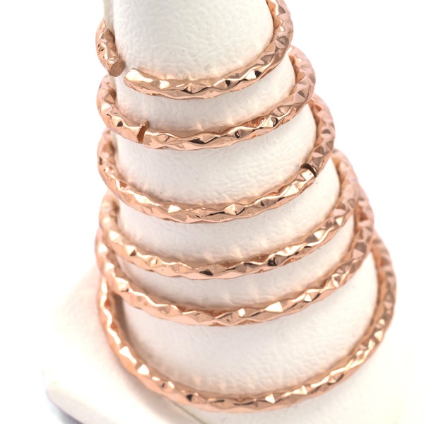 stacking ring, circle ring, Round ring knuckle ring, RoseGold plated brass adjustable textured  15mm (hole 12mmUS 1/2 ) 2182 Wire: 1.5mm