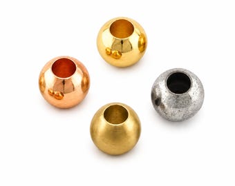 12 x 10 mm 大きな穴の丸型金属ビーズ、5.5 mm 穴のスペーサービーズ、ゴールド、ローズゴールド、真鍮、アンティークシルバーのジュエリーパーツ -bab5 2947