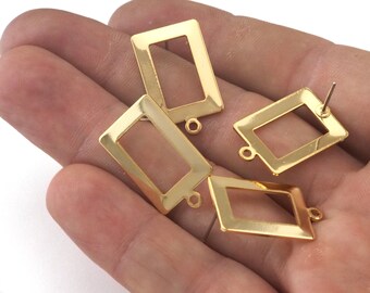 Rechteck Ohrring Stud Post mit Schlaufe 23 x 14 mm Vergoldetes Messing Charms Zubehör Ohrring 2493