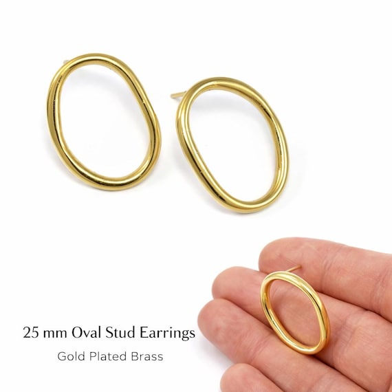 Earring Stud Posts Oval 25mm Gold Plated Brass Minimal Oval Earrings Modern Jewelry Findings Lightweight Hoop Stud 2152